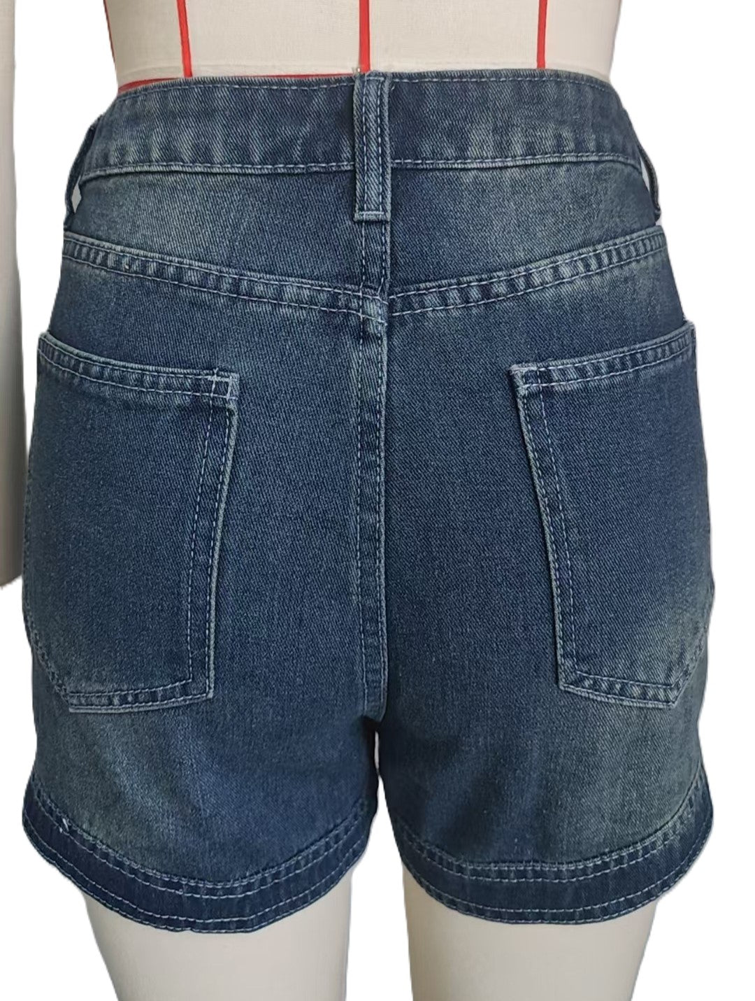 High Waist Curved Hem Denim Shorts - Blue - 1