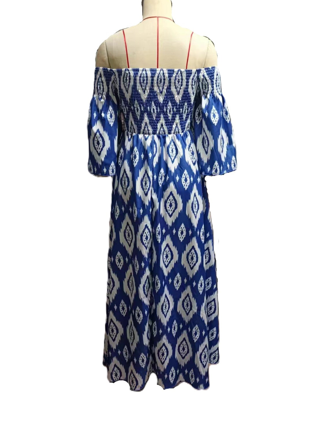 Ikat Print Off Shoulder Maxi Dress - Blue - 1