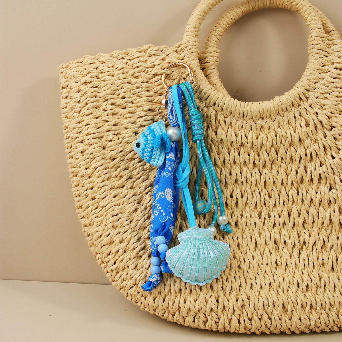 Seaside Crochet Fish Keychain Bag Charm - Blue