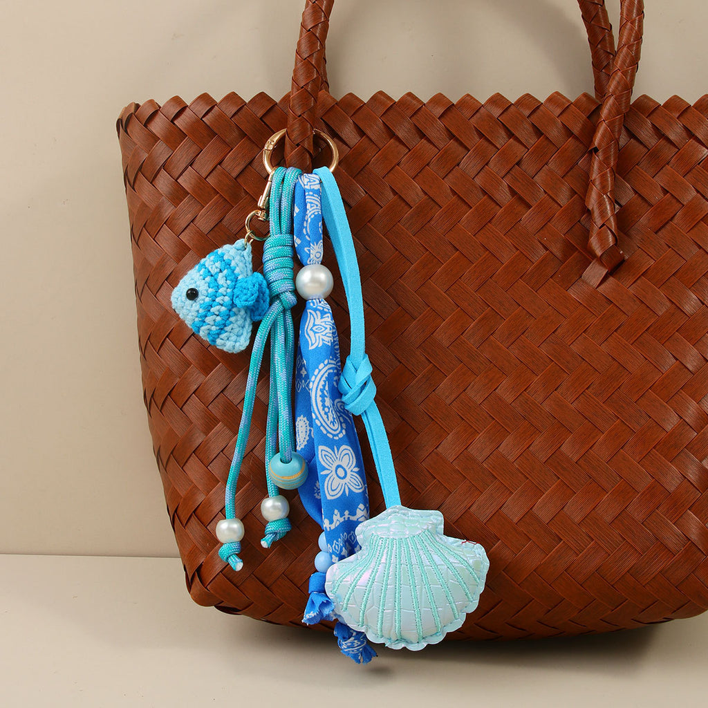 Seaside Crochet Fish Keychain Bag Charm - Blue - 1