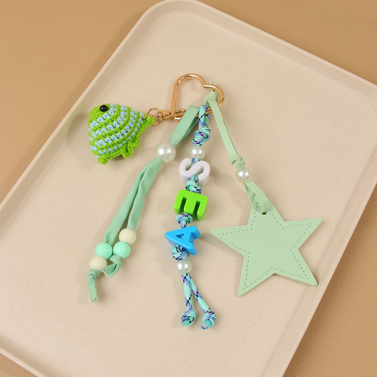 Seaside Crochet Fish Keychain Bag Charm - Green
