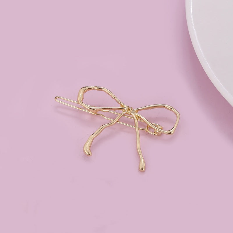 Openwork Wire Bow Barrette Clip - Gold