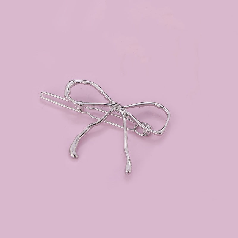 Openwork Wire Bow Barrette Clip - Silver
