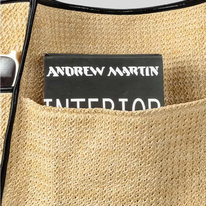 Woven Straw Shoulder Tote With Front Pockets - Khaki - 8