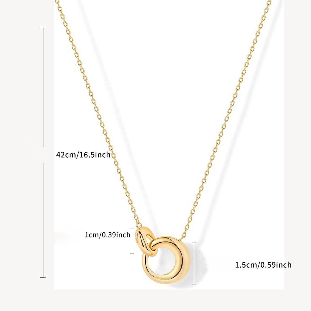 Interlocking Double Circle Pendant Necklace - Gold