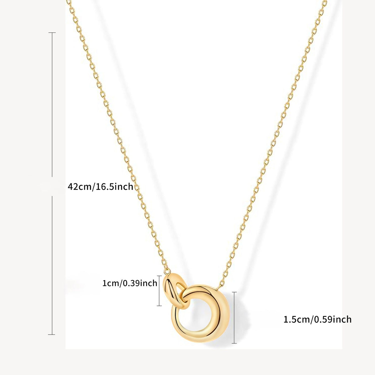 Interlocking Double Circle Pendant Necklace - Gold