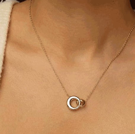 Interlocking Double Circle Pendant Necklace - view 1