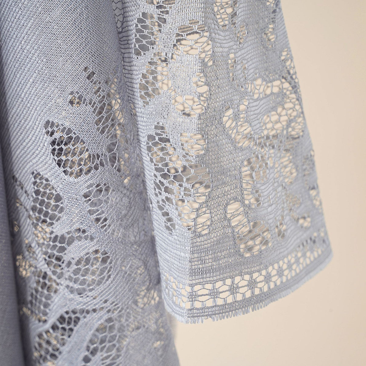 Sheer Lace Tassel Hem Kimono Wrap - Grey - 1