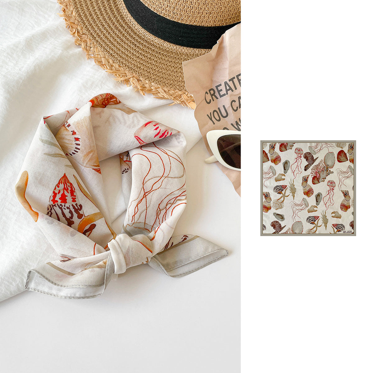 Watercolor Art Print Square Bandana Scarf - NO-4 - 1