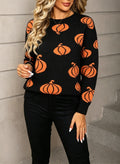 Cozy Pumpkin Crewneck Halloween Sweater - Black