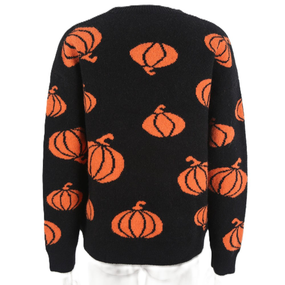 Cozy Pumpkin Crewneck Halloween Sweater - Black - 2