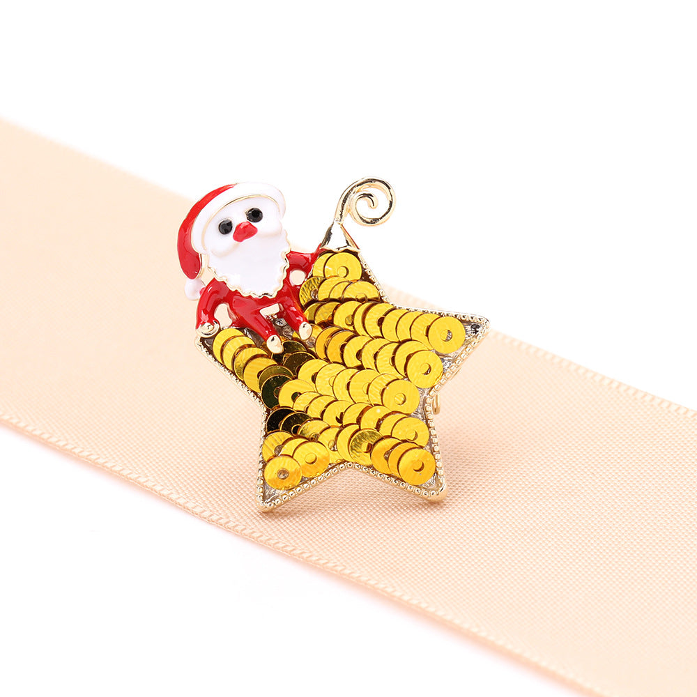 Sequin Star Santa Christmas Brooch - Gold - 1