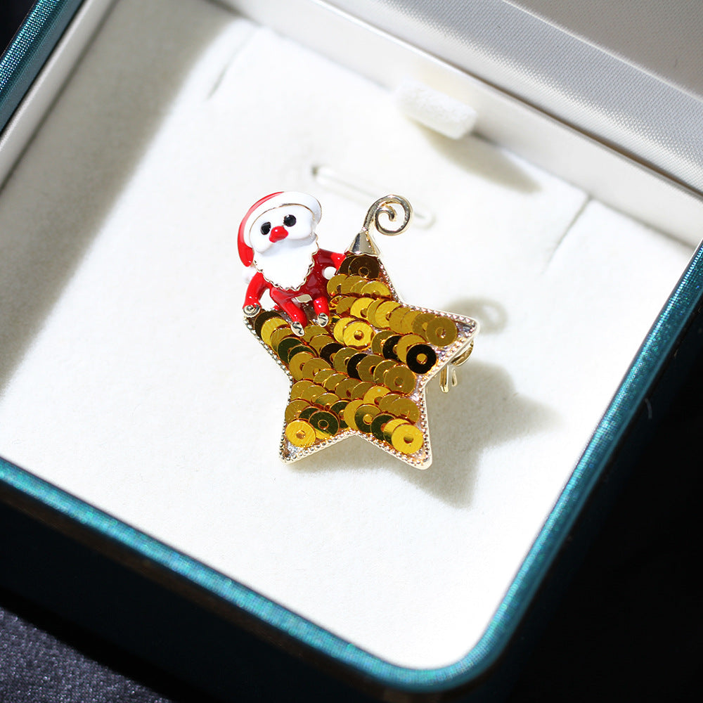 Sequin Star Santa Christmas Brooch - Gold - 3