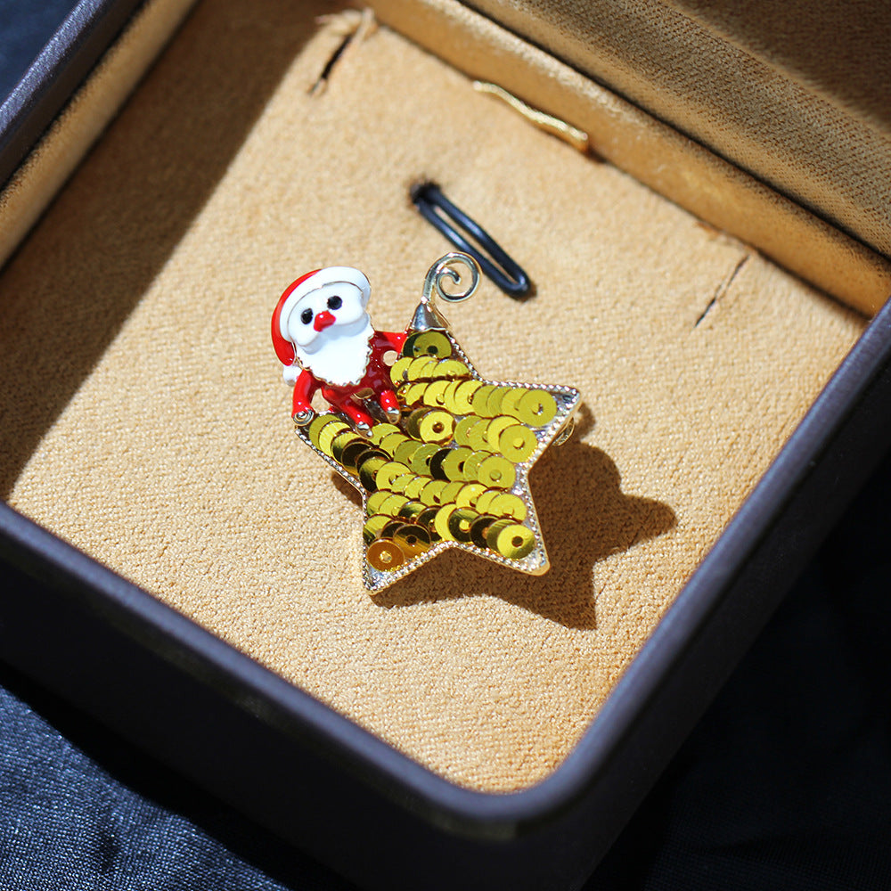 Sequin Star Santa Christmas Brooch - Gold - 4