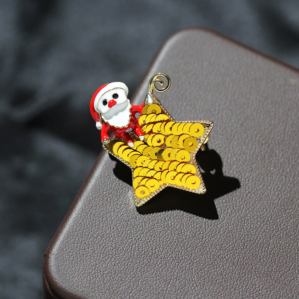 Sequin Star Santa Christmas Brooch