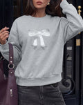 Oversized Crewneck Sweatshirt With Bow Graphic - Grey
