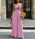 Striped Halter Sundress With Smocked Back - Rose_red
