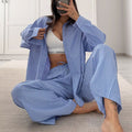 Striped Oversized Shirt And Trousers Set - Blue