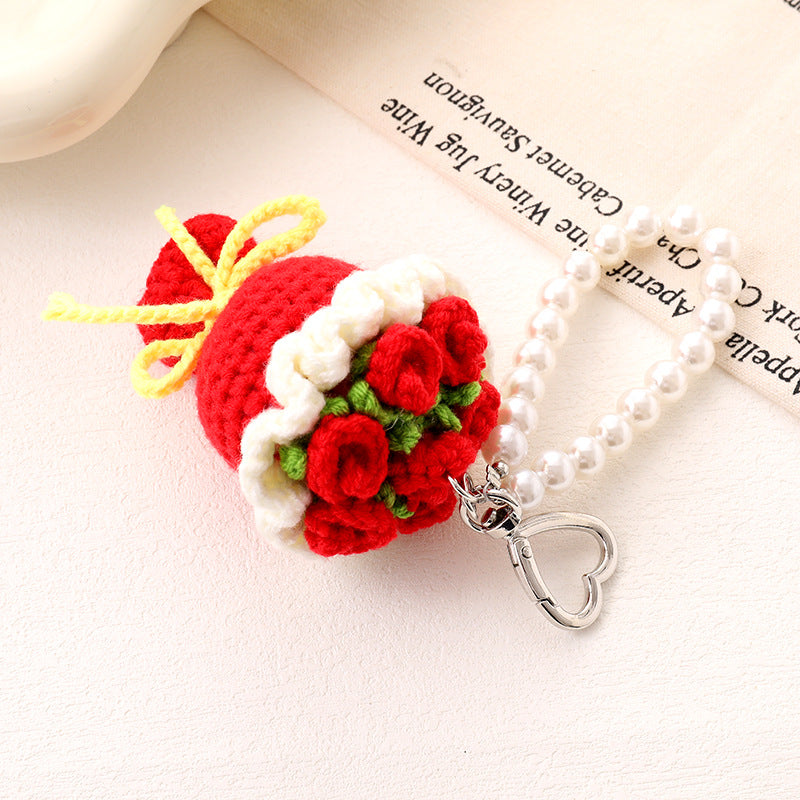 Mini Knitted Flower Bouquet Charm Keychain - C1
