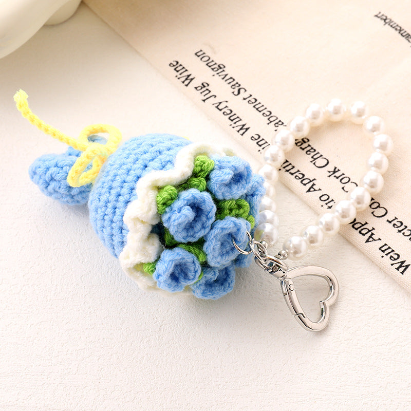 Mini Knitted Flower Bouquet Charm Keychain - C2