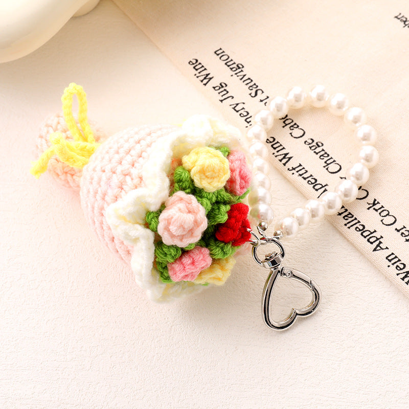 Mini Knitted Flower Bouquet Charm Keychain - C3