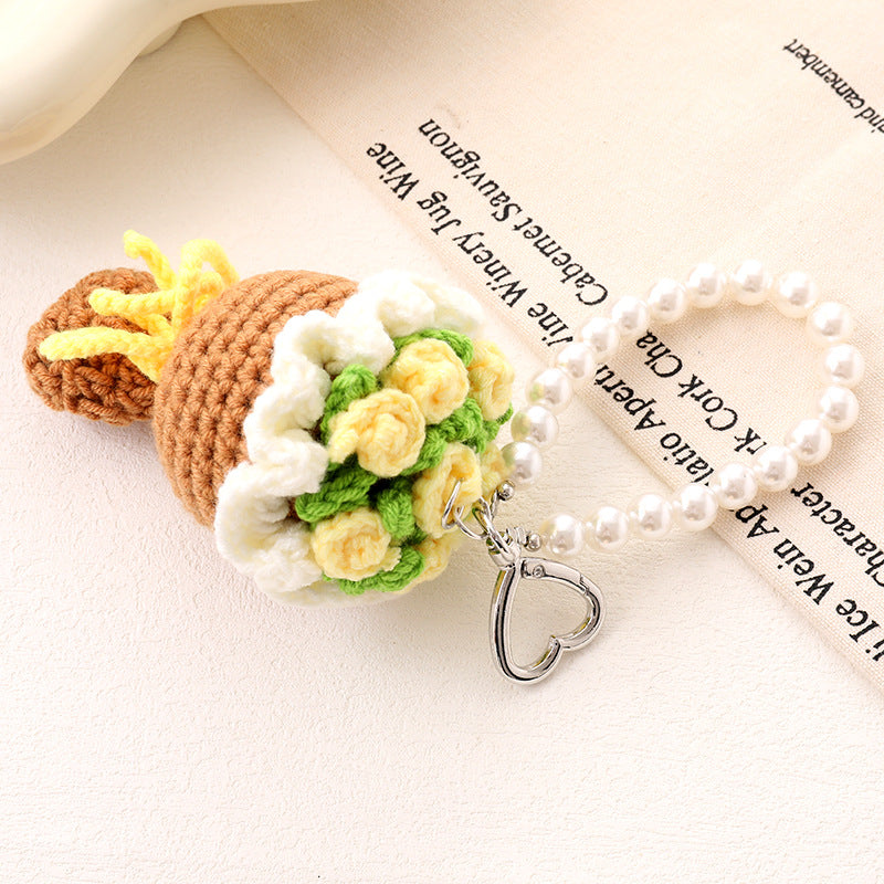 Mini Knitted Flower Bouquet Charm Keychain - C5