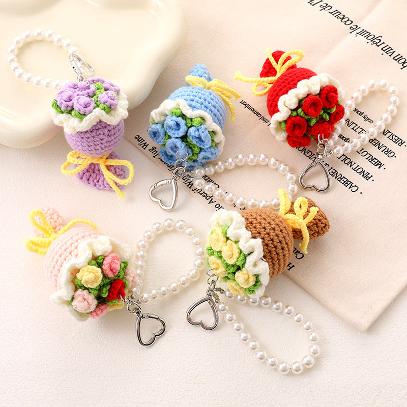 Mini Knitted Flower Bouquet Charm Keychain