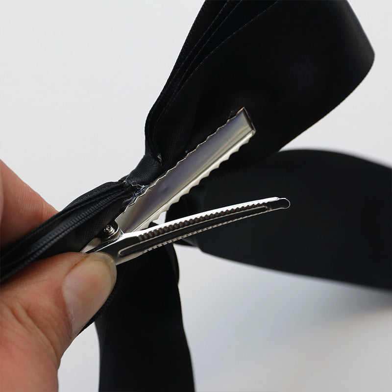 Satin Bow Barrette With Long Ribbon Tails - view 2