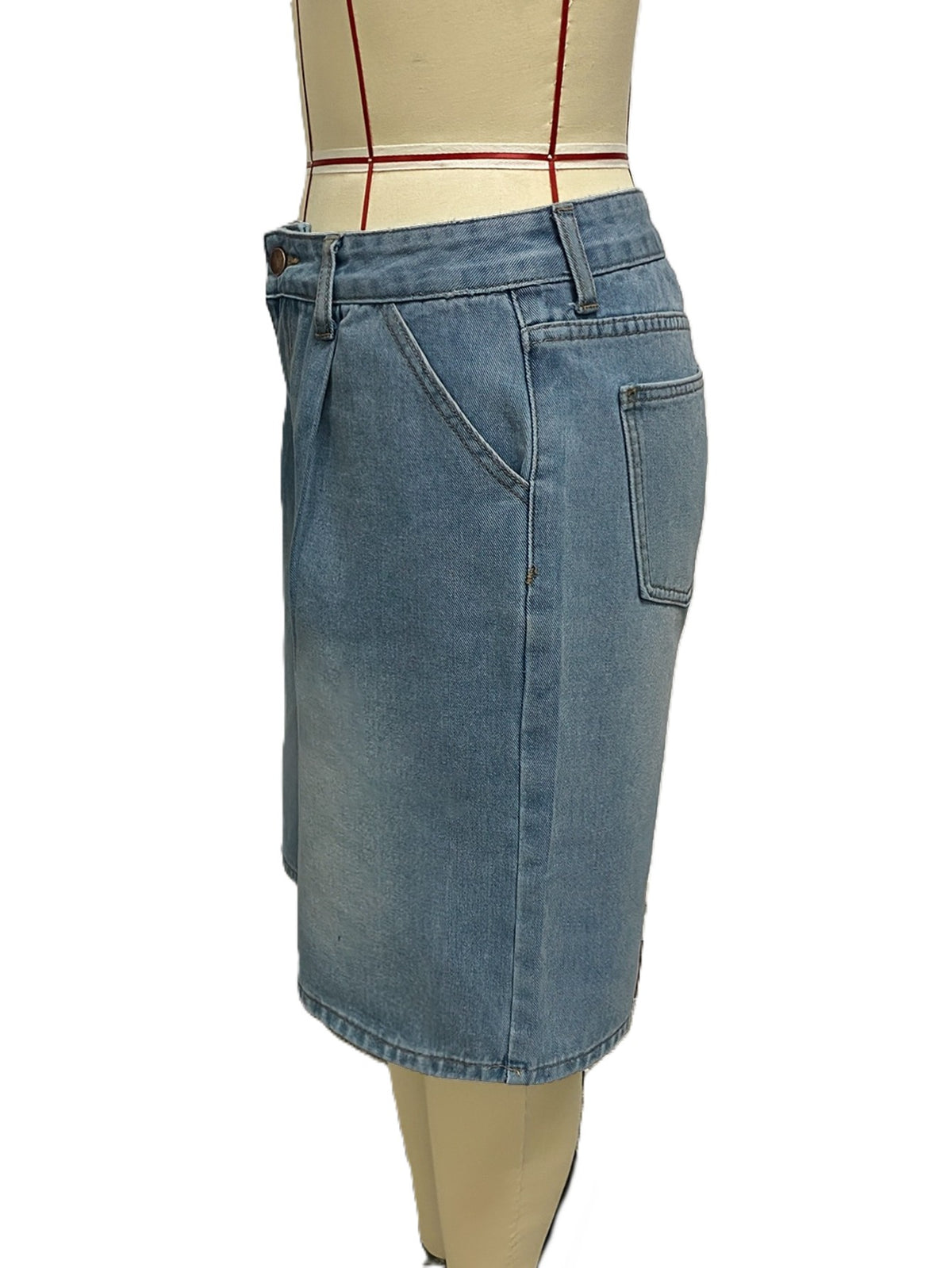 Pleated Front Longline Baggy Denim Shorts - Blue - 1