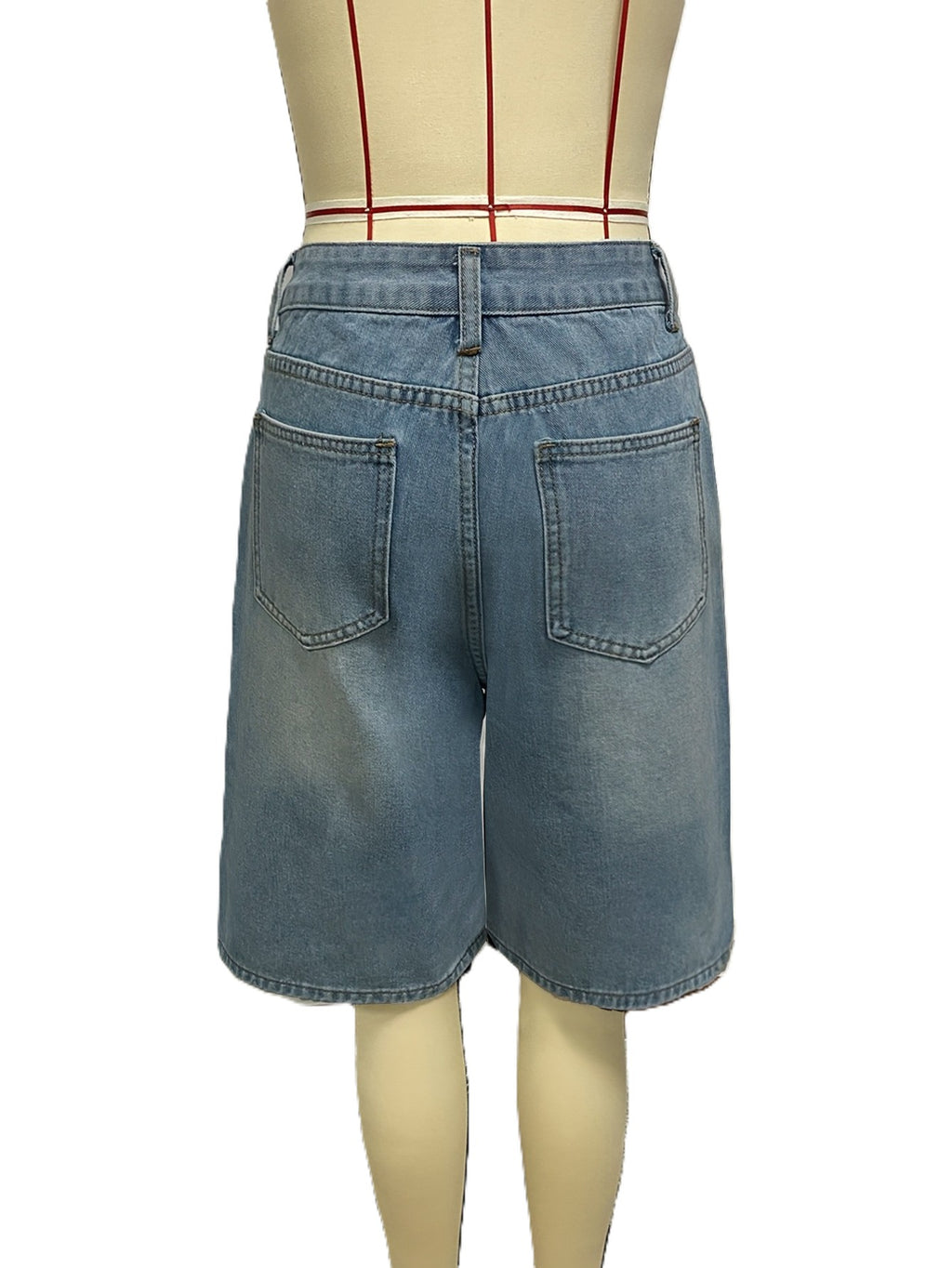 Pleated Front Longline Baggy Denim Shorts - Blue - 2