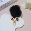 Faux Fur Pom Heart Bear Keyring - Black