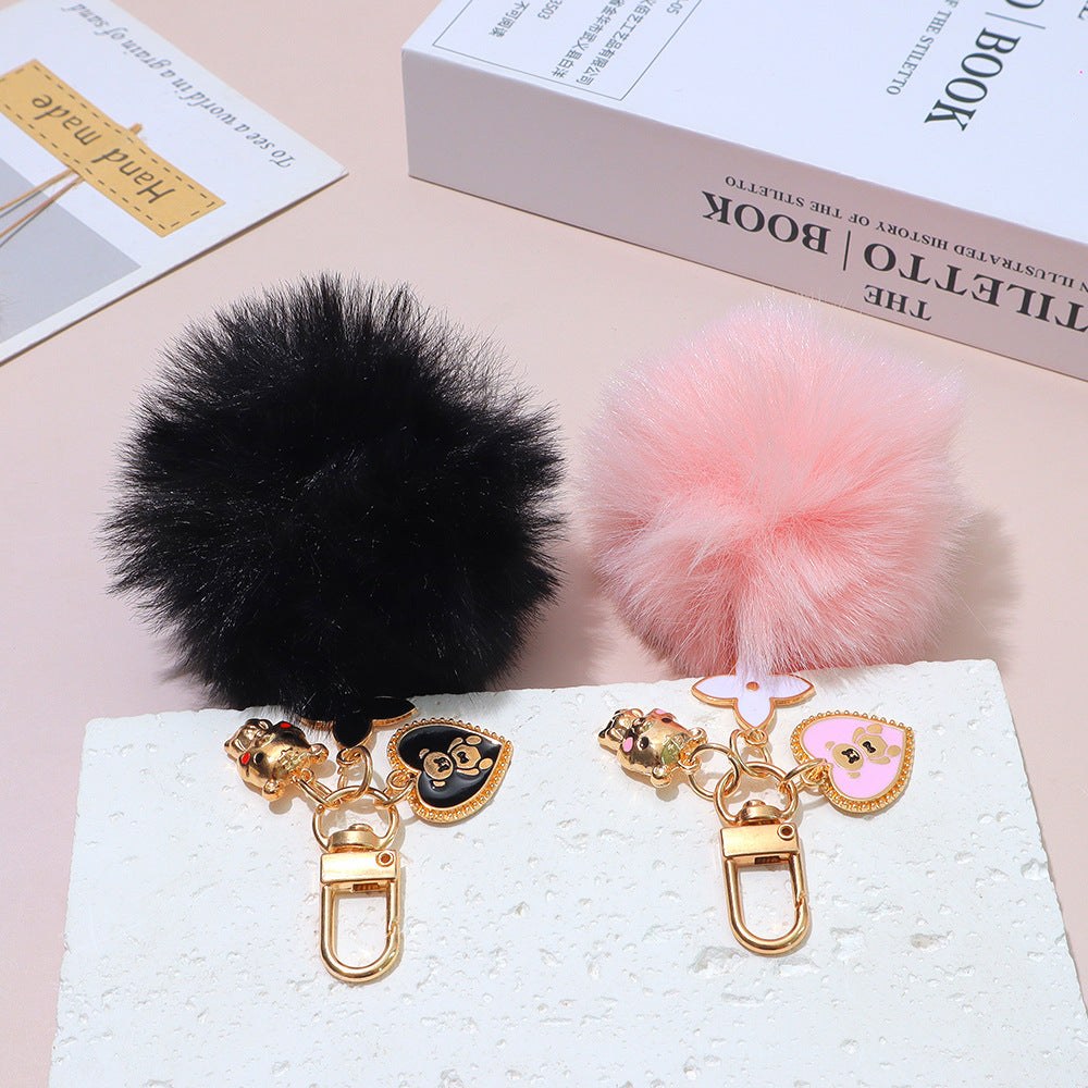 Faux Fur Pom Heart Bear Keyring - view 1