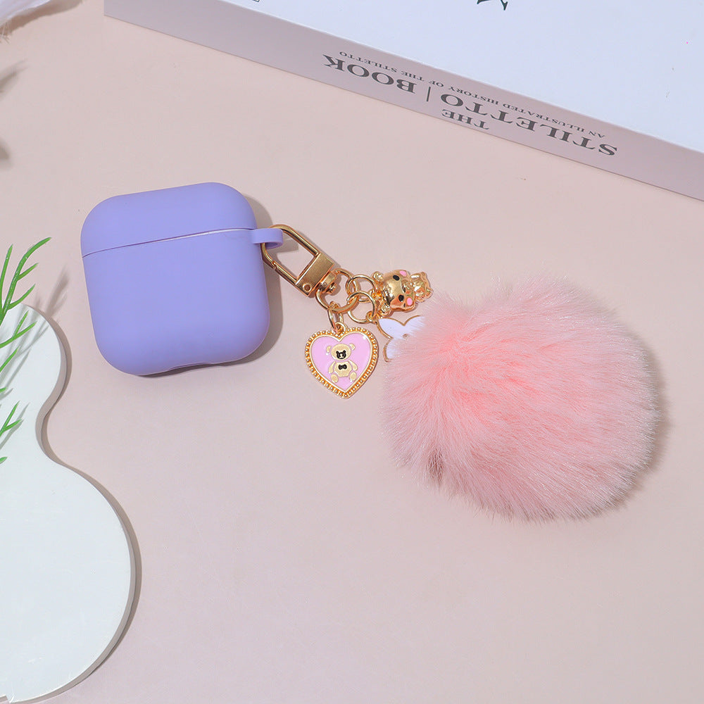 Faux Fur Pom Heart Bear Keyring - view 2