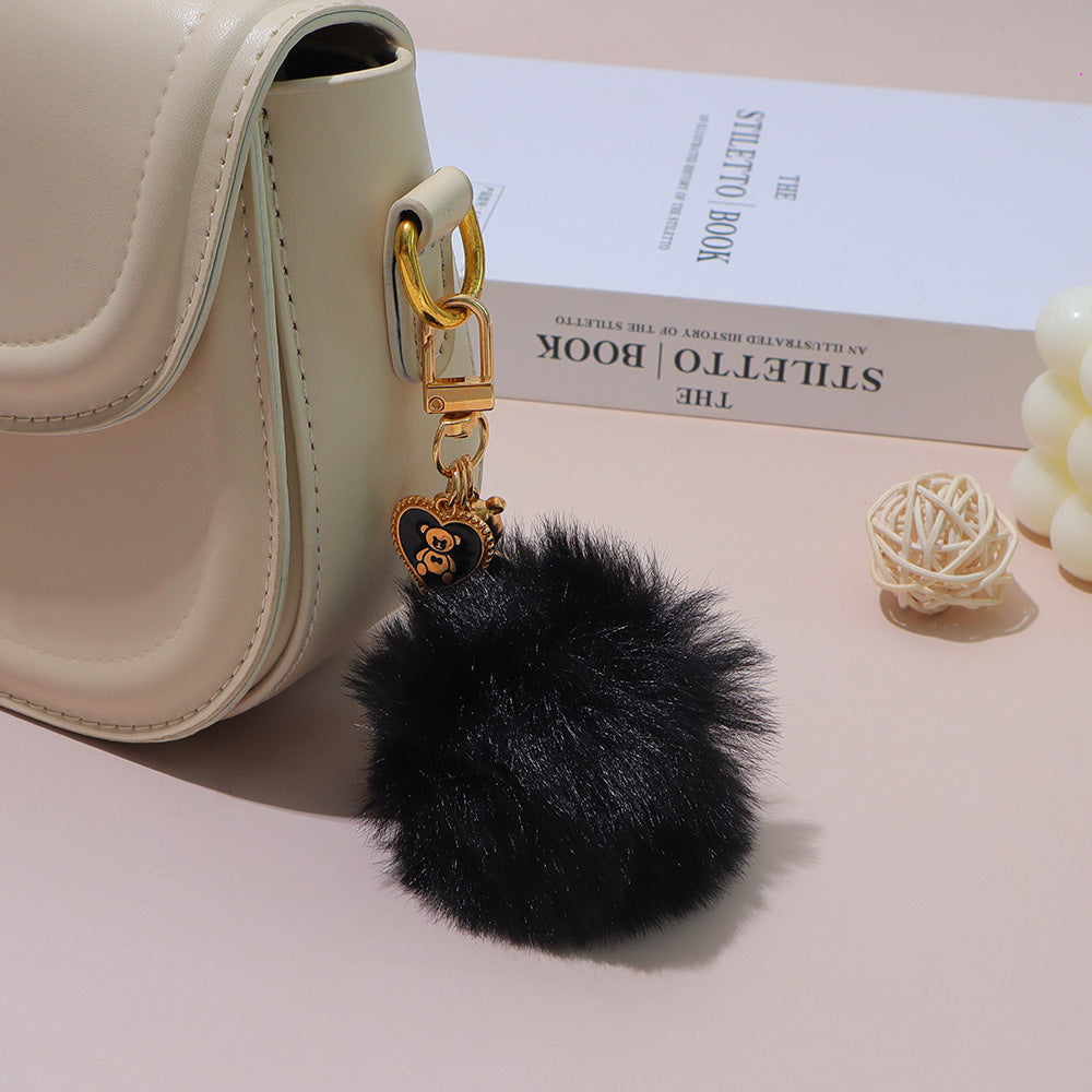 Faux Fur Pom Heart Bear Keyring - view 3