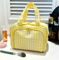 Checkered Quilted Zip Top Toiletry Bag - Yellow