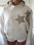Leopard Star Patch Oversized Hoodie - Grey