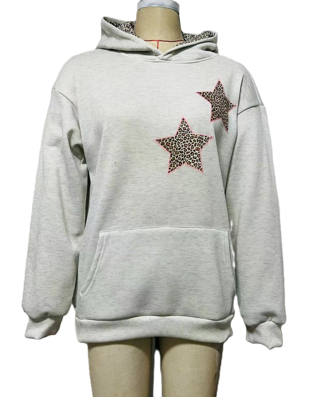 Leopard Star Patch Oversized Hoodie - Grey - 1
