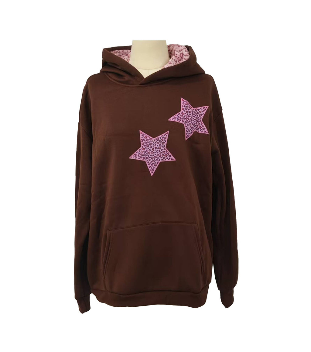 Leopard Star Patch Oversized Hoodie