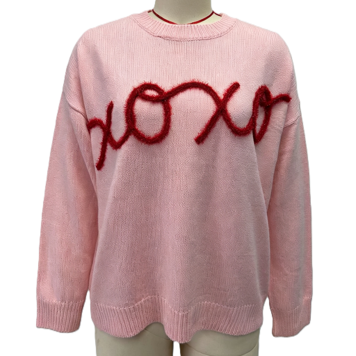 Chunky Xoxo Script Knit Pullover - Pink - 1