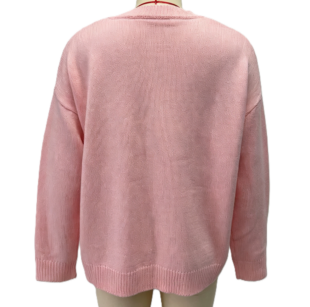 Chunky Xoxo Script Knit Pullover - Pink - 3