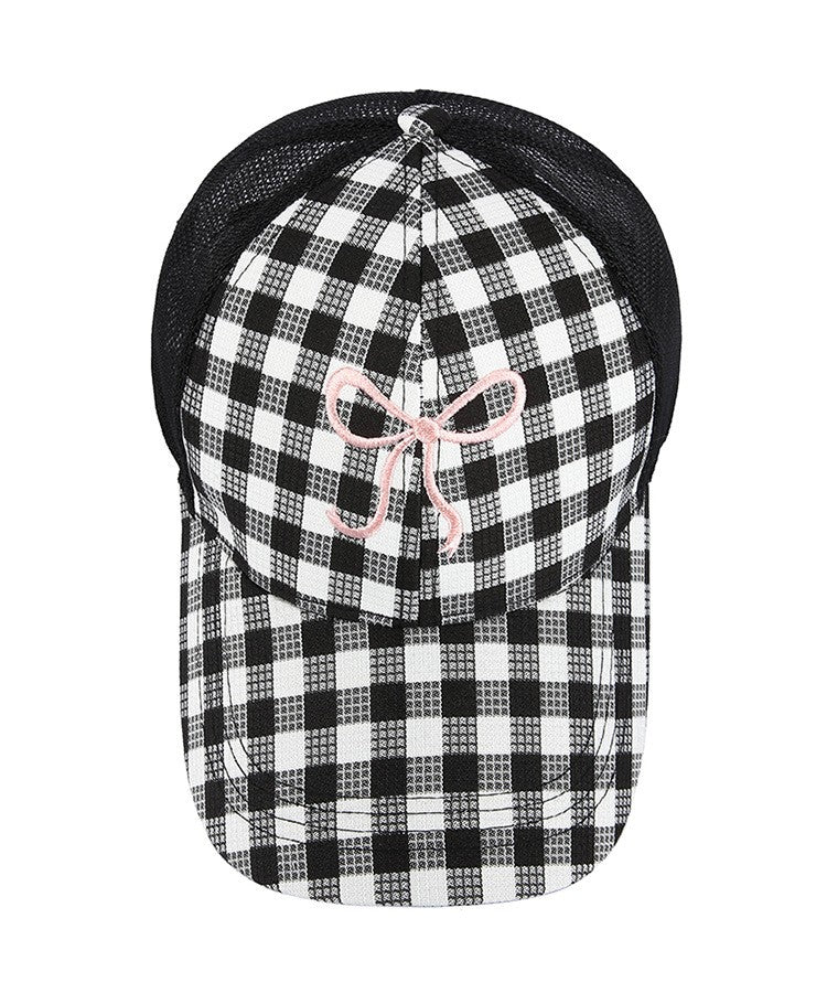 Gingham Trucker Cap With Embroidered Bow Detail - view 1