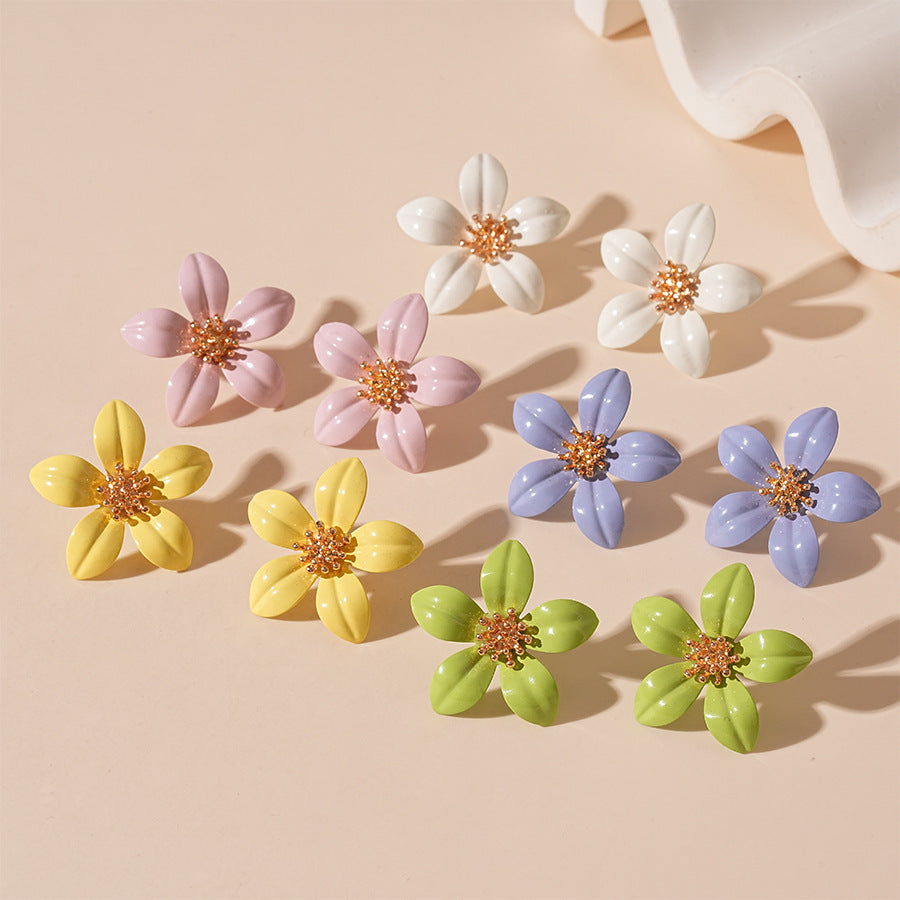 Enamel Five Petal Flower Stud Earrings