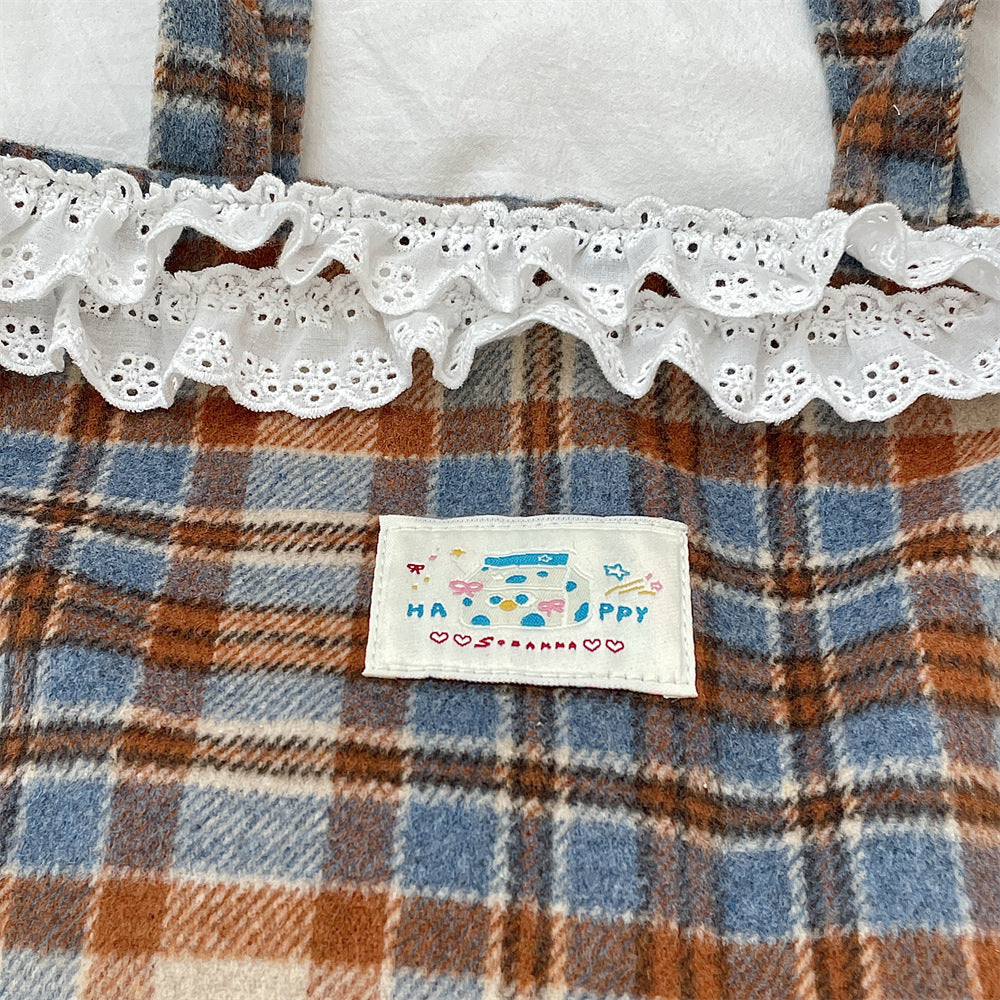 Lace Trim Plaid Wool Blend Tote - view 1
