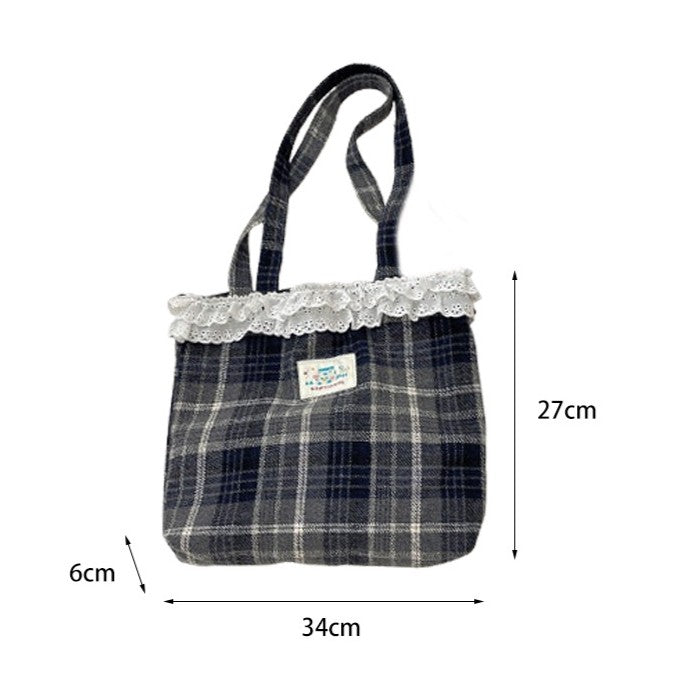 Lace Trim Plaid Wool Blend Tote - view 2