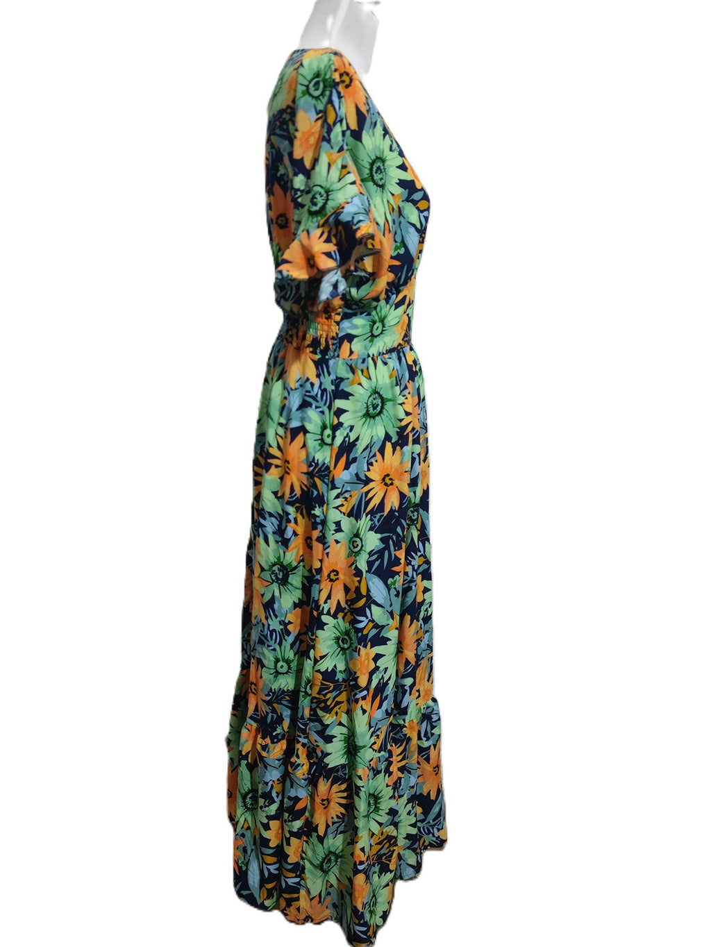 Bold Floral Flutter Sleeve Wrap Maxi Dress - Green - 1