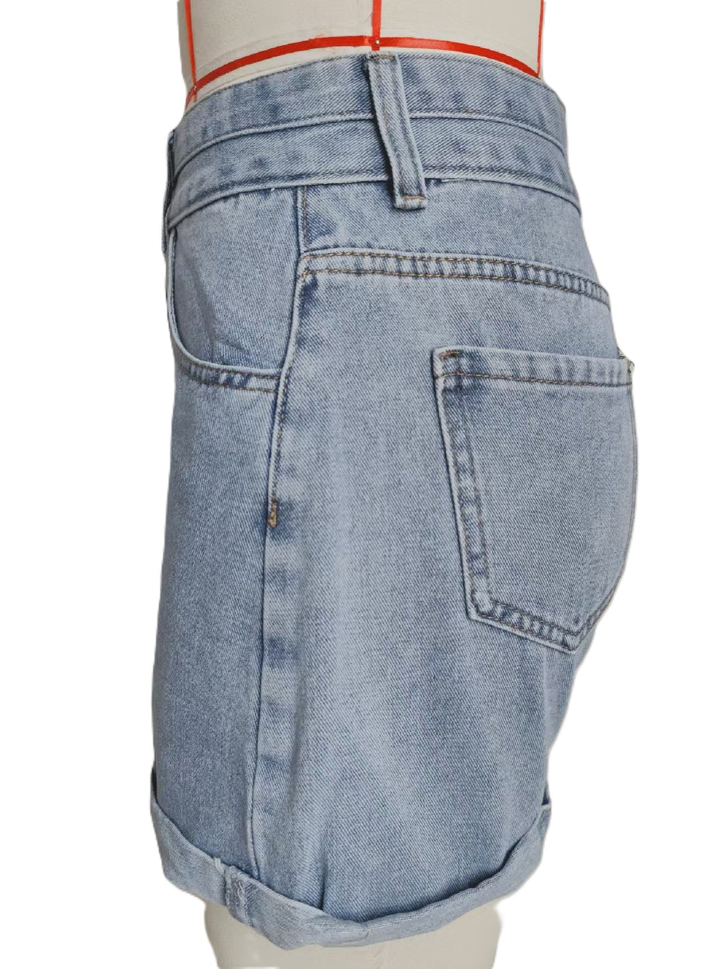 High Waisted Rolled Hem Denim Shorts - Blue - 1