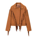 Faux Suede Fringe Western Moto Jacket - Brown