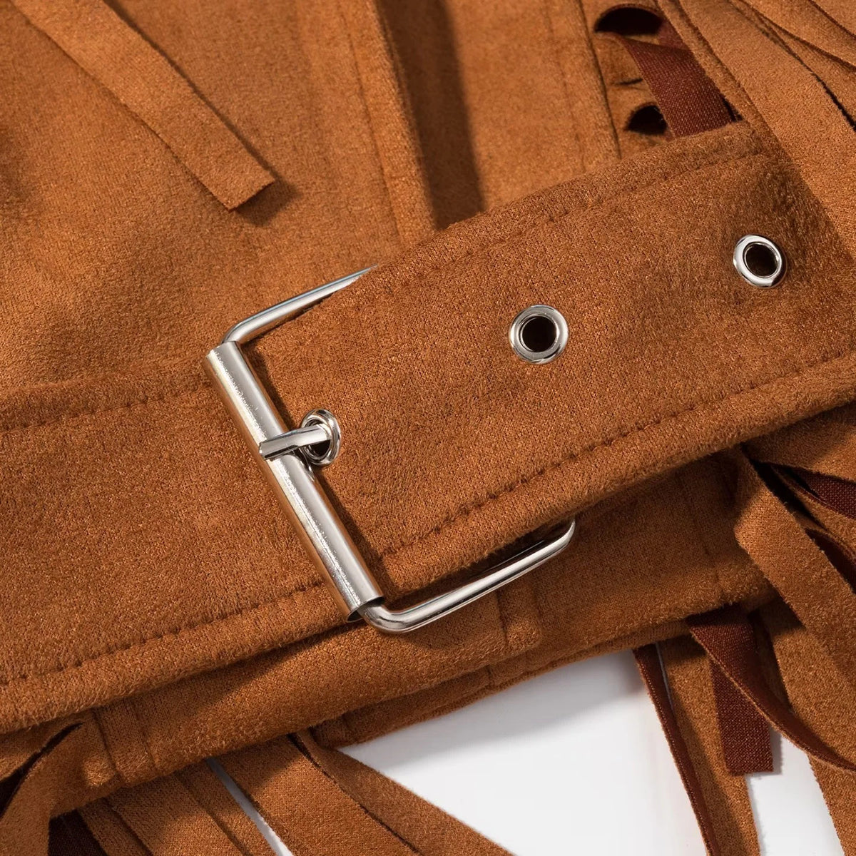 Faux Suede Fringe Western Moto Jacket - Brown - 6