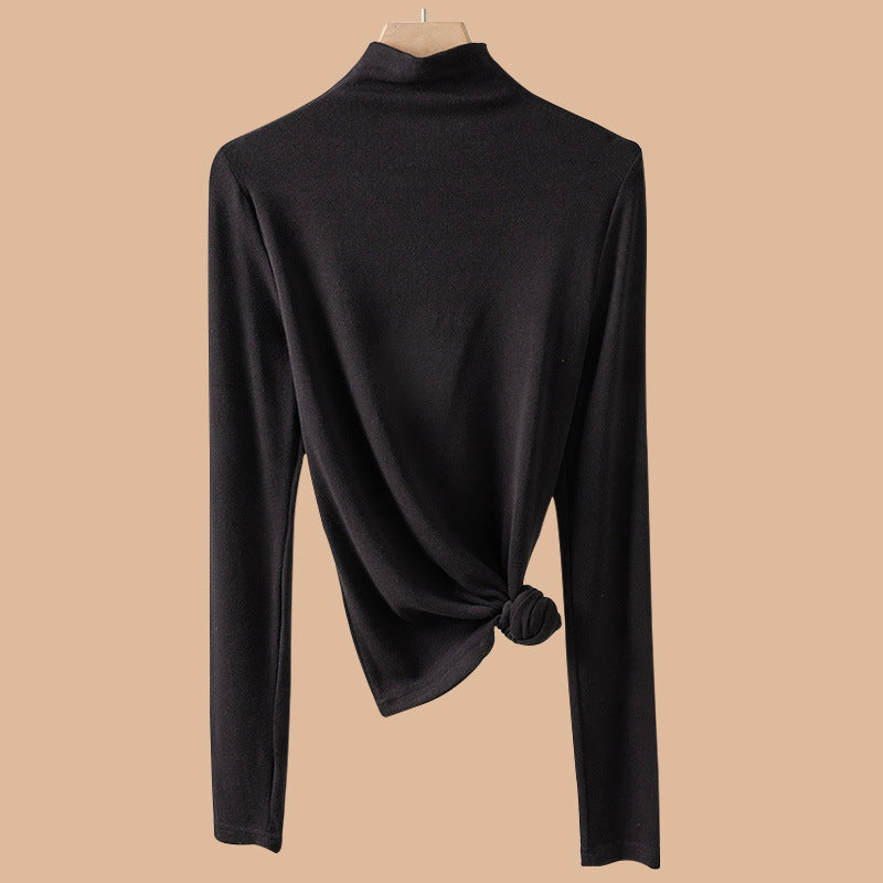 Fitted Mock Neck Ribbed Layering Top - Black