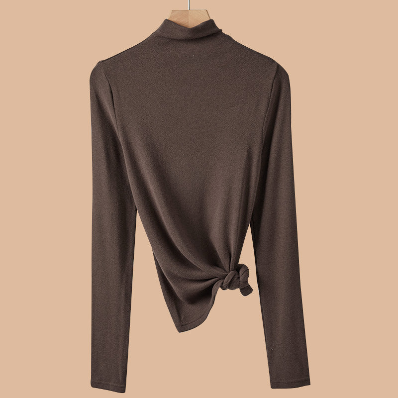 Fitted Mock Neck Ribbed Layering Top - Coffee